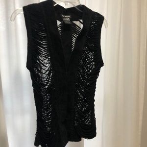 Royal Underground 100% Suede Leather Black Vest With Fringe